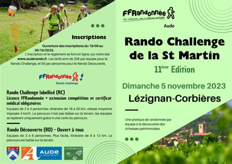 Rando Challenge De La St Martin Dimanche Novembre Comit