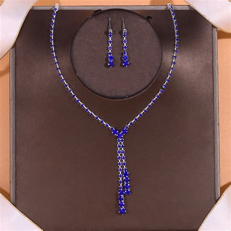 Treazy Royal Blue Rhinestone Crystal Bridal Jewelry Sets For Women