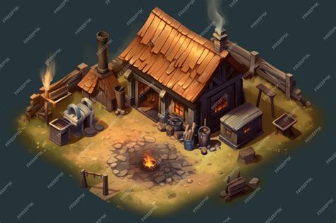 Premium AI Image | Medieval wood house isometric illustration Farm wall ...