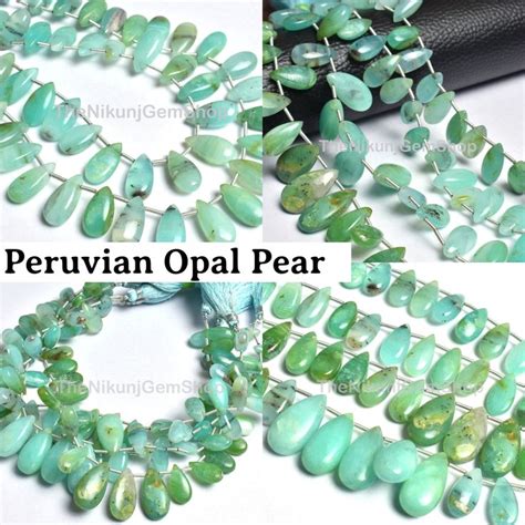 Peruvian Opal Smooth Pear Shape Beads Natural Peru Blue Opal Pear