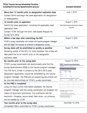 Fillable Online TETAF Trauma Survey Scheduling Timeline Fax Email Print