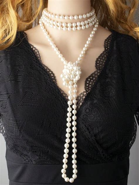 Pc Elegant Faux Pearl Decor Long Necklace For Women For Party For Sale