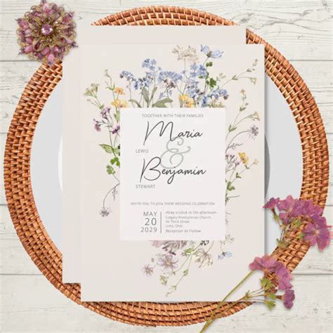 Delicate Boho Wildflowers Cream Wedding Invitation Zazzle