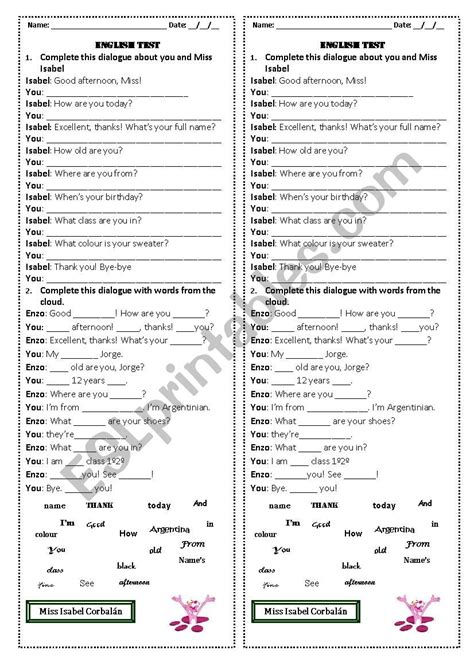 Printable Adult Esl Dialogues