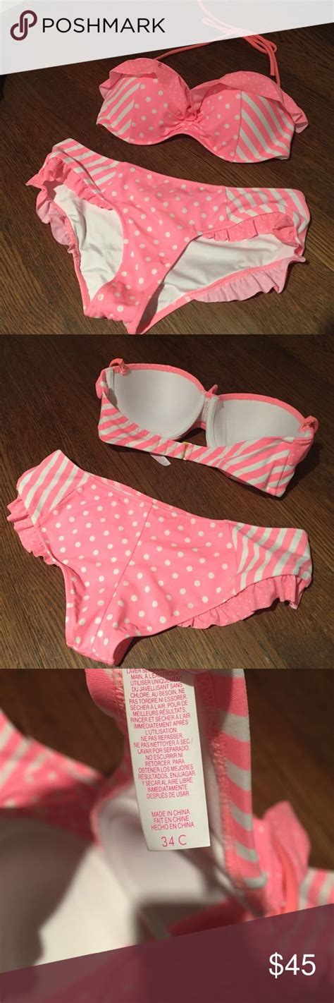 Pink Polka Dot Victorias Secret Bikini Set 34c S Pink Polka Dots