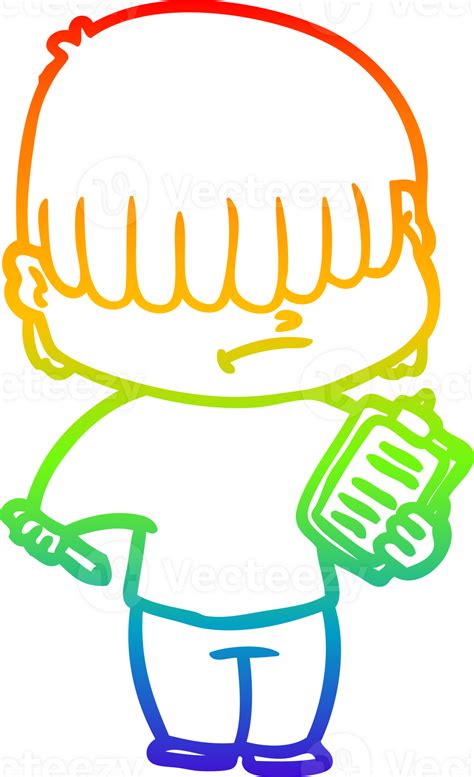 Rainbow Gradient Line Drawing Cartoon Boy With Untidy Hair 39920033 Png