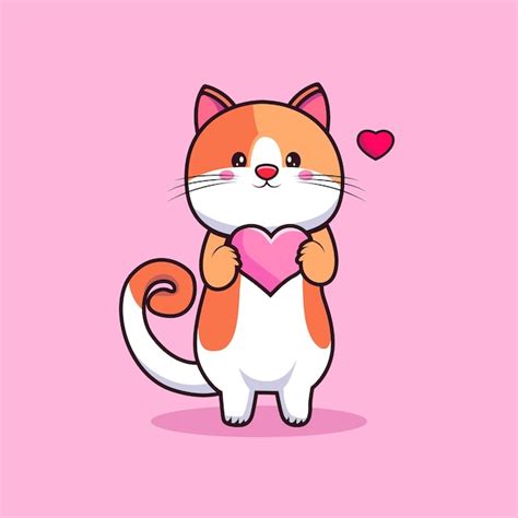 Niedliche Katze hält Liebe Cartoon Vektor Illustration Cartoon