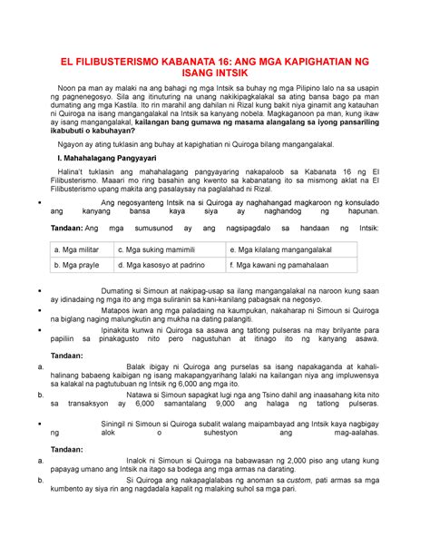 3rd Week Filipino EL FILIBUSTERISMO KABANATA 16 ANG MGA KAPIGHATIAN
