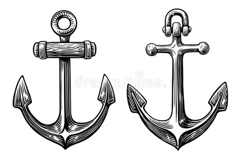 Ship Anchor in Engraving Style. Hand Drawn Sketch Vintage Vector ...