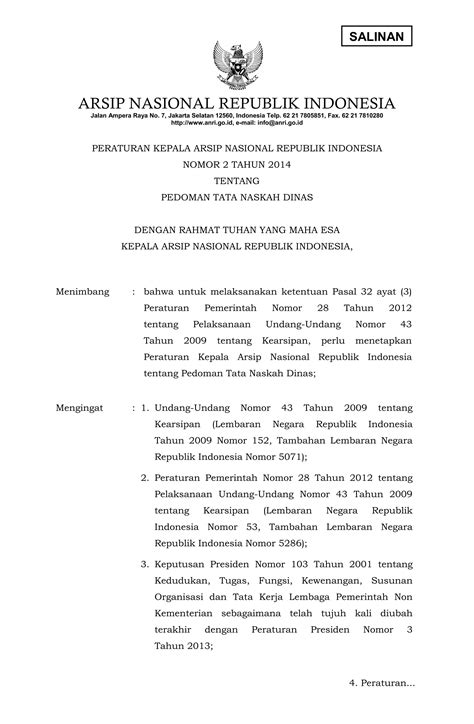 Perka Anri No 02 Tahun 2014 Tentang Pedoman Tata Naskah Dinas PDF