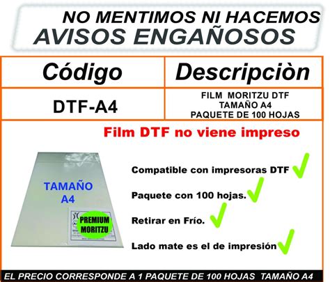 Dtfa Film Para Dtf Tama O A Hojas Moritzu