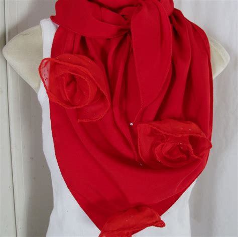 Red Rose Scarf Red Triangle Scarf Ruby Red Scarf Red Roses Scarf Scarlet Red Shawl Red