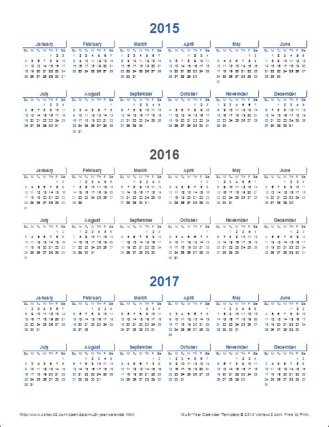 Multi Year Calendar Printable Free Letter Templates Images