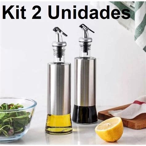 Kit Galheteiros Porta Azeite Vinagre De Vidro E A O Inox Dosador