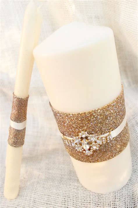 Gold Wedding Unity Candles White Or Ivory White By Brilliantbride