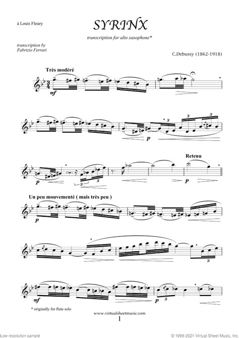 Syrinx Sheet Music For Alto Saxophone Solo Pdf