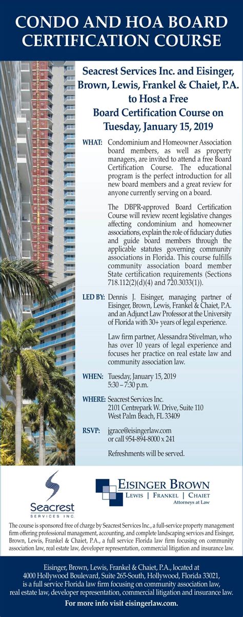 CONDOMINIUM AND HOA BOARD CERTIFICATION COURSE IN WEST PALM BEACH ON