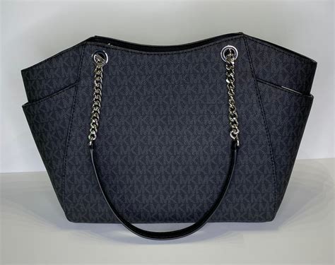 Michael Michael Kors Jet Set Travel Large Chain Shoulder Tote Signature Mk Black