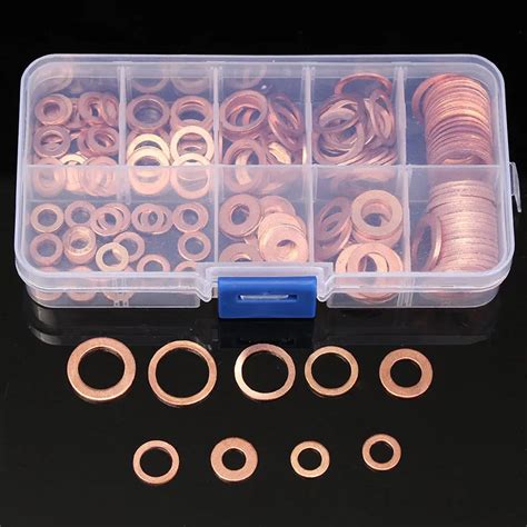 Pcs Copper Washers Gasket Set Flat Ring Seal Assortment Kit M M