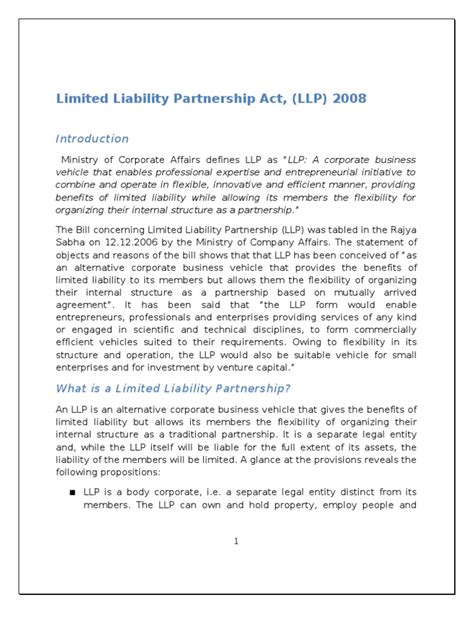 Limited Liability Partnership Act Llp 2008 Pdf Limited Liability