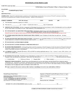 Fillable Online Petition Eviction Case Fax Email Print Pdffiller