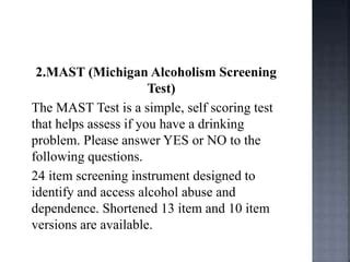 Screening Instruments For Substance Use Disorders Ppt