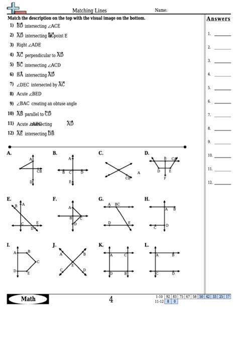 Matching Lines Worksheet Template With Answer Key Printable Pdf Download