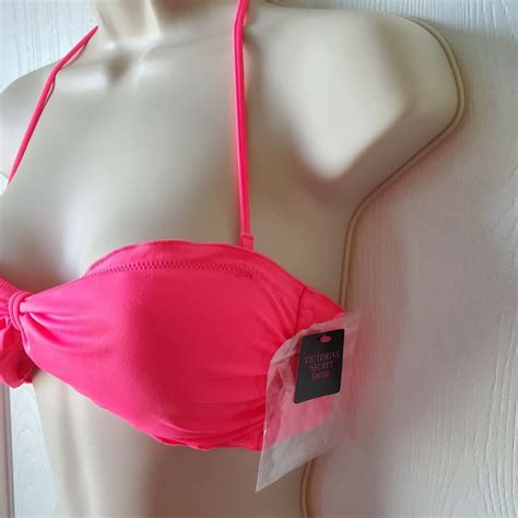 Victoria S Secret Bandeau Ruffle Halter Bikini Top Hot Pink Size M EBay