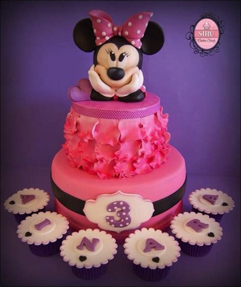 Splendid Minnie Mouse Third Birthday Cake And Cupcakes Between The