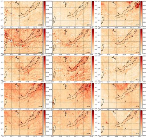 Spatial Distribution Of Aod 550 Nm Annual Means From Modis Data For