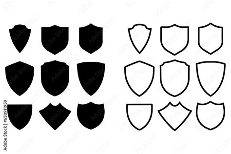 Illustrated Police Badge Shapes Vector Military Shield Silhouettes