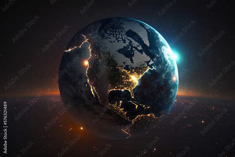 Earth from space night lights concept created with generative AI Stock ...