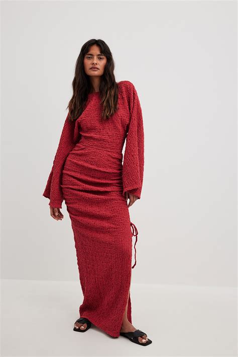 Structured Drawstrings Maxi Dress Red Na Kd