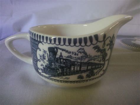 Vintage Sugar and Creamer Sugar and Creamer Covered Sugar Bowl and Creamer Currier and Ives ...