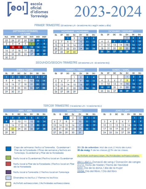 Calendari acadèmic 23 24 ESCUELA OFICIAL DE IDIOMAS