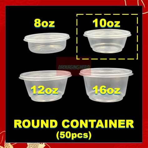 Round Container With Lid 50sets Disposable Plastic Food Box 10oz