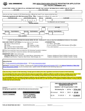 Fillable Online Usa Swimming Non Coach Non Athlete Registration