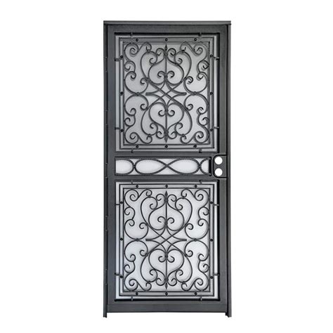 Grisham Cambridge 36 in. x 80 in. Reversible Hinging Black Wrought Iron Steel Storm Security ...