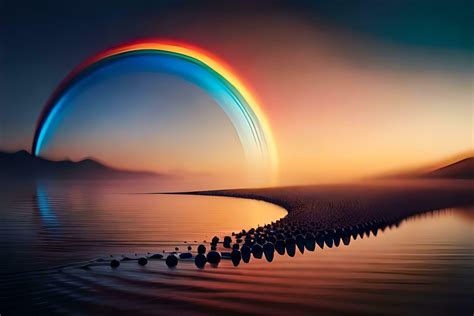 rainbow, water, landscape, sunset, mountains, sky, water, landscape ...