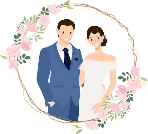 S Es Junges Hochzeitspaar Im Blauen Anzug Im Flachen Stil Des