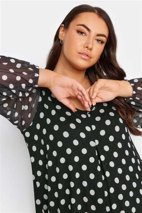 Yours Plus Size Black Polka Dot Print Mesh Swing Top Yours Clothing