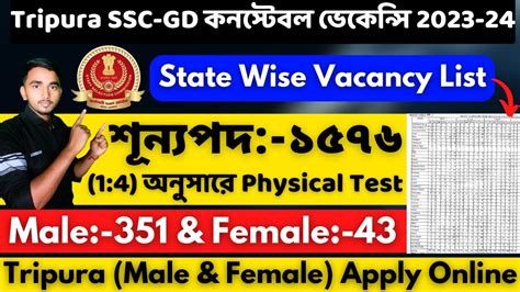 Ssc Gd State Wise Vacancy List Tripura Ssc Gd Vacancy List