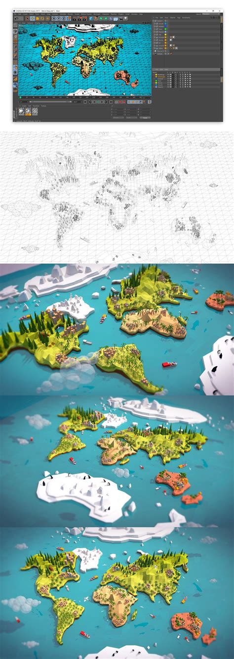 Cartoon Low Poly Earth World Map Cartoon Lowpoly Earth World Map