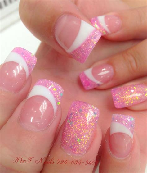 Solar Nail Pink Glitter Nails French Manicure Nails Solar Nail Designs