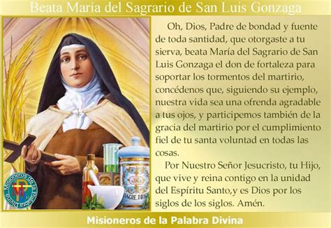 MISIONEROS DE LA PALABRA DIVINA SANTORAL BEATA MARÍA DEL SAGRARIO DE