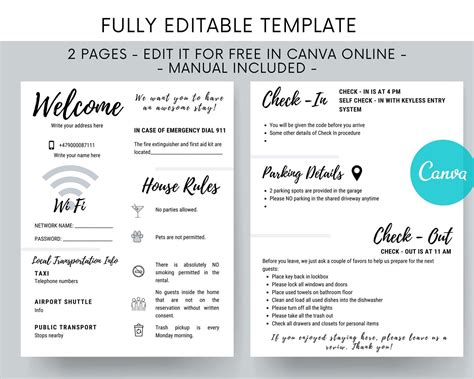 Printable Airbnb Welcome Book Template Free