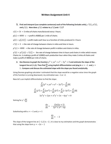 Calculus Written Assignment Unit 4 Written Assignment Unit 4 1