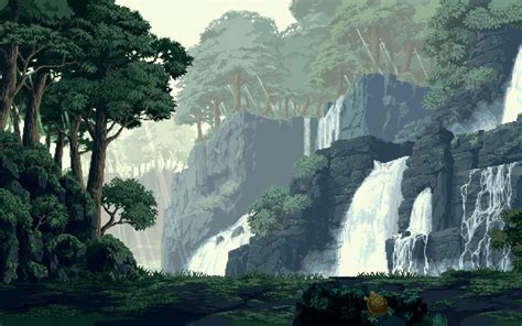 pixel art, Forest, Waterfall HD Wallpapers / Desktop and Mobile Images & Photos