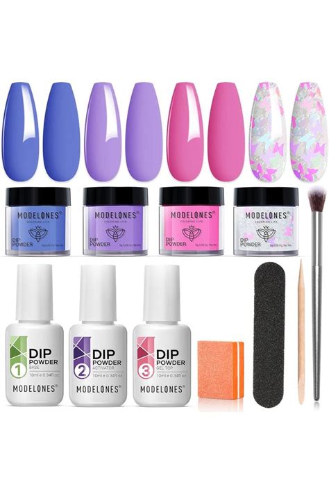 Modelones Dip Powder Nail Kit Starter 4 Colors Nude Pink Bubble Bath