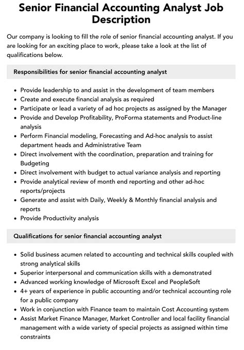 Senior Financial Accounting Analyst Job Description Velvet Jobs